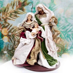 Burgundy Green Standing Holy Family On Base - 35cm -Santa Decorate Shop 21 07 SHFF BURGANDY GREEN HOLY FAMILY ON BASE 35CM 99360.1674389019
