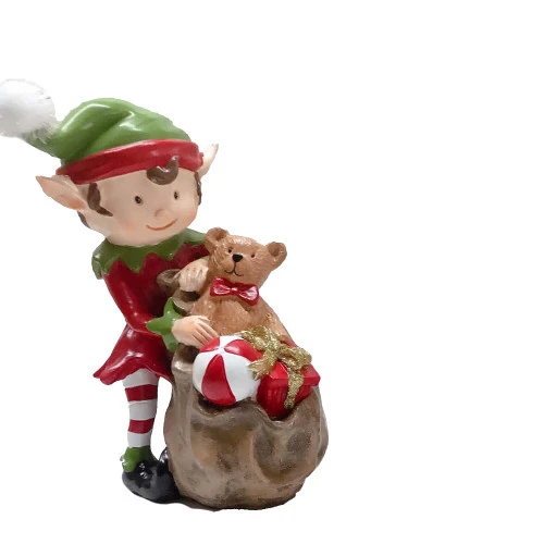 Green Red Christmas Elf Fills Santa's Sack With Toys - 20cm 3 Green Red Christmas Elf Fills Santa's Sack With Toys - 20cm