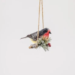 Red Bird Hanging On Swing - 13cm