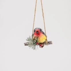 Red Bird Hanging On Swing - 13cm -Santa Decorate Shop B012130182 3MUL Red Bird on Swing 29771.1661491861
