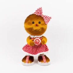 Gingerbread Girl With Red And White Bow - 46cm