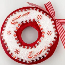 Red White Frosted Doughnut Hanging Ornament - 13cm -Santa Decorate Shop JA2260 2RD RED and WHITE FROSTED DOUGHNUT 13cm 48390.1662633671