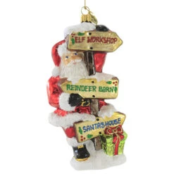 Glass Santa With Road Signs - 18cm