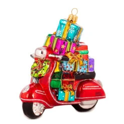 Glass Moped Scooter With Gifts Hanging Ornament - 15cm