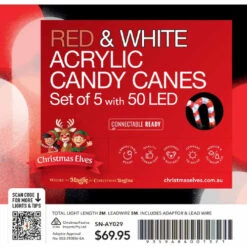 Red And White Acrylic Lightup LED Candy Canes - 50cm 5 Red And White Acrylic Lightup LED Candy Canes - 50cm -Santa Decorate Shop SN AY029 10 LED CONNECTABLE RED WHITE ACRYLIC LIGHTUP CANDY CANES Set of 5 30445.1695604086