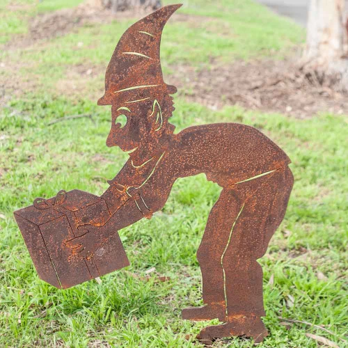 Christmas Elf Boy With Gift On Stand Garden Art - 22cm 4 Christmas Elf Boy With Gift On Stand Garden Art - 22cm - Image 2