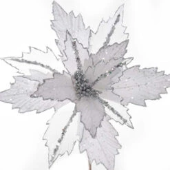 White Poinsettia With Silver Glitter - 36cm -Santa Decorate Shop TG203215 WHITE MESH AND GLITTERE PETAL POINSETTIA F60CM S50CM 29CM 68746.1658496265