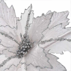 White Poinsettia With Silver Glitter - 36cm -Santa Decorate Shop TG203215 WHITE MESH AND GLITTERE PETAL POINSETTIA F60CM S50CM 29CMa 1 75344.1658496905