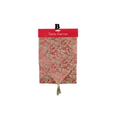 Red Festive Foil Print Table Runner (3 Styles) - 180cm -Santa Decorate Shop XD2707 FESTIVE RED TABLE RUNNER B 180cm 11265.1692755591