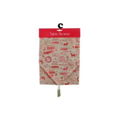 Red Festive Foil Print Table Runner (3 Styles) - 180cm -Santa Decorate Shop XD2707 VIBRANT RED FOIL PRINT TABLE RUNNER 180cm 91596.1692755607