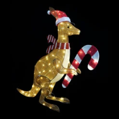 LED Mesh Kangaroo With Candy Cane - 100cm