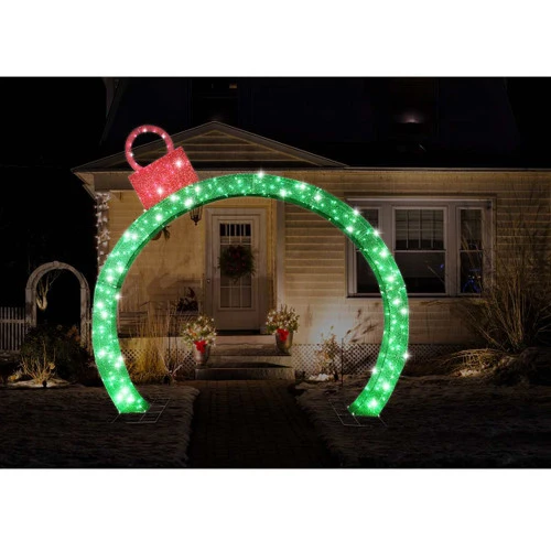 LED Giant Glitter Bauble Arch Green Light Up - 300cm - Image 2