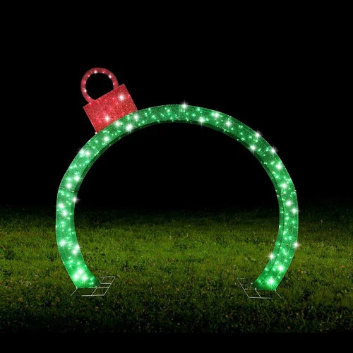 LED Giant Glitter Bauble Arch Green Light Up - 300cm