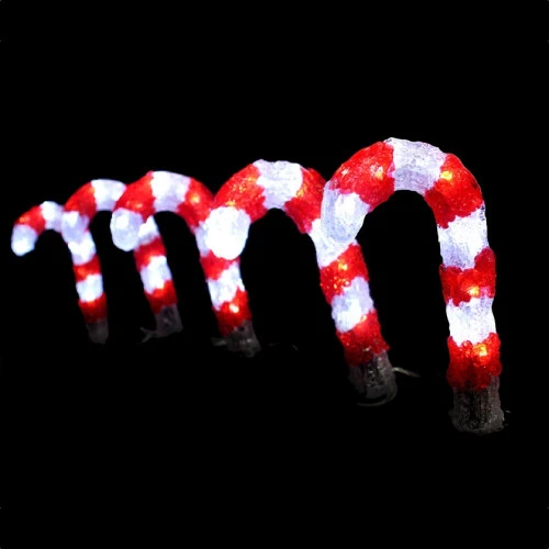 Red And White Acrylic Lightup LED Candy Canes - 50cm 3 Red And White Acrylic Lightup LED Candy Canes - 50cm