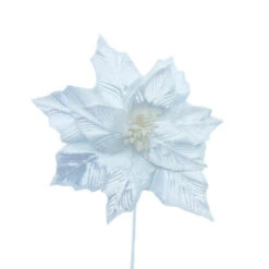 White Poinsettia With Glittered Edge - 30cm