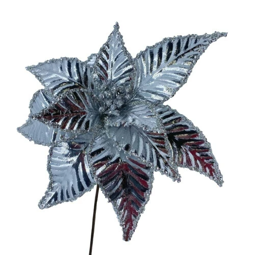Silver Metallic Poinsettia - 32cm 3 Silver Metallic Poinsettia - 32cm