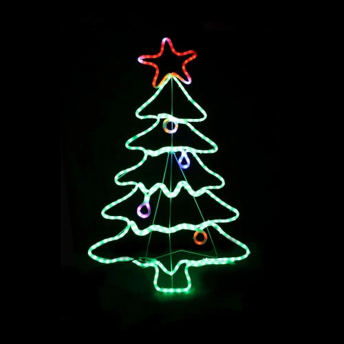 Ropelight LED Christmas Tree With Baubles And Star - 114cm 3 Ropelight LED Christmas Tree With Baubles And Star - 114cm