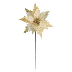 Gold Poinsettia With Stem - 32cm