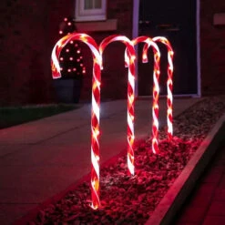 Red White Connectable Candy Cane Lights (Set Of 4) - 58cm -Santa Decorate Shop apinscohj 25577.1641046359
